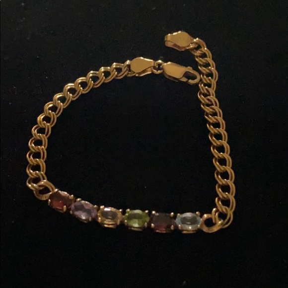 14k Gold Plated Chain Bracelet GENUINE Gemstones - Picture 2 of 6